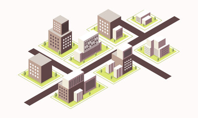 City Grid Design with Business Buildings, Residential Blocks, and Interconnected Streets