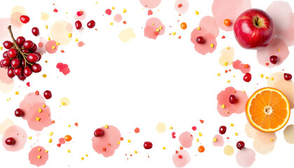 Fresh fruits surrounded by flower petals.