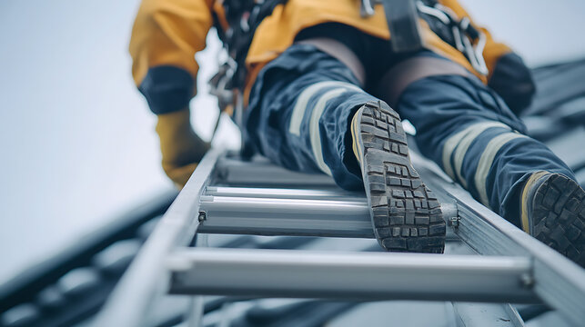 Construction Worker Ascending a Ladder