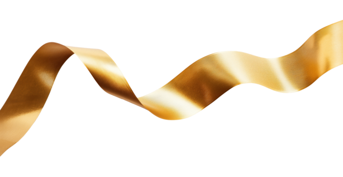 Gold waving ribbon isolated on transparent background