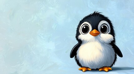 Naklejka premium Adorable Cartoon Penguin on Light Blue Background