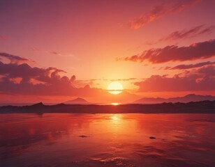 Fototapeta premium Blazing sunset sky, intense color gradation, amazing horizon view , sky, landscape, sunset