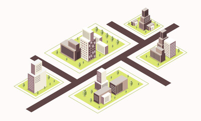 Naklejka premium Modular Urban City Grid with Skyscrapers and Wide Intersections in Eco Street Planning