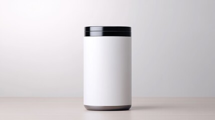 White Insulated Tumbler Black Lid Minimalist Style Clean Studio Lighting Vertical Centered Shot Matte Finish Hydration Product Neutral Background Perfect for Branding