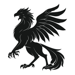 Silhouette of a mythical griffin with wings and sharp claws