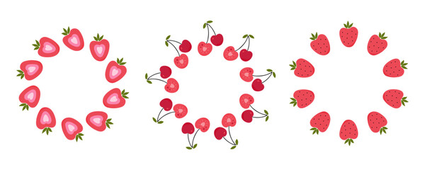 Hand drawn strawberry and cherry frame set