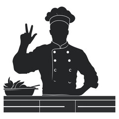 Chef silhouette giving okay hand sign in front of dishes