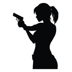 Silhouette of a woman holding a gun in aiming pose