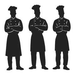 Set of chefs in different standing and cooking poses