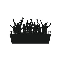 Set of people cheering behind a barrier or fence silhouette