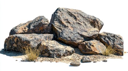 Worn and textured desert boulders isolated for a realistic composition