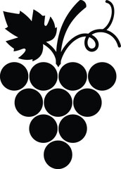 Grapes Silhouette Icon – Fruit Cluster with Leaf Illustration

