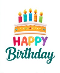 Colorful Birthday Cake with Candles and Happy Birthday Text