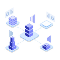  Stacked server blocks connected by network nodes
