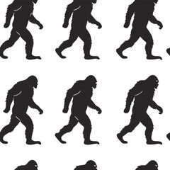 Epic Bigfoot Silhouette Vector Collection Featuring Forest, Mountain, and Mythical Cryptid Scenes in Minimalist Black Style