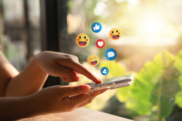 Social Distancing ,Working From Home concept..The concept of living on vacation and playing social media. Social media and digital online concept, man using smart phone with Social media..