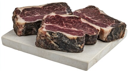 Obraz premium Dried beef cuts on marble board