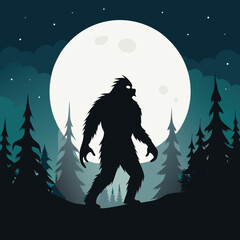 Epic Bigfoot Silhouette Vector Collection Featuring Forest, Mountain, and Mythical Cryptid Scenes in Minimalist Black Style