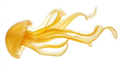 A banana peel posed like a jellyfish with curling tendrils, isolated on white
