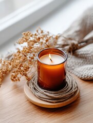 Burning Candle, Dried Flowers, Cozy Home - Hygge