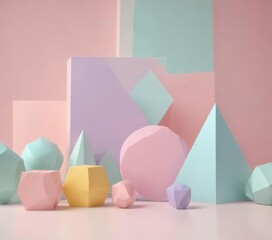 Pastel geometric shapes overlay on soft background, digital art, geometric