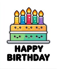 Obraz premium Colorful Birthday Cake with Happy Birthday Text and Candles