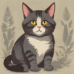 Obraz premium Elegant tabby cat nestling amid colorful blooming garden flowers, radiating peaceful charm and feline grace in soft natural sunlight