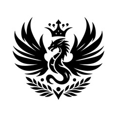 Royal Winged Dragon Crest with Crown Tattoo Emblem Design
