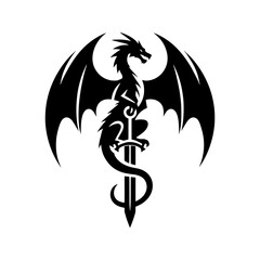 Sword Winged Tribal Dragon Silhouette Tattoo Vector