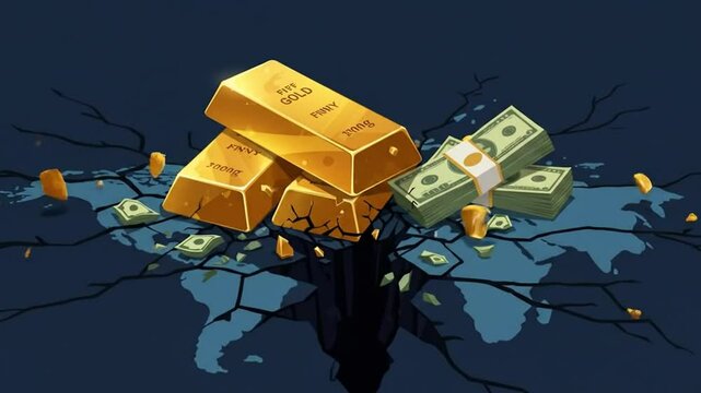 Stacks of Gold and Currency on World Map Illustration