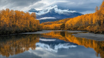Obraz premium Serene Autumn Reflection in the Mountains