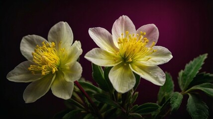 Fototapeta premium yellow flowers on black and maroon background