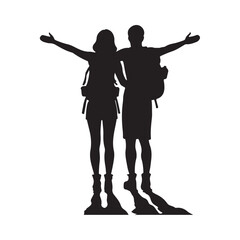 Couple Outdoors Vector Silhouette, Group of Hiking man Silhouettes. hiker with backpack and rucksacks silhouette.	