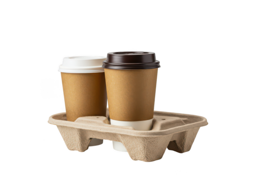 Coffee cups in carrier takeaway drinks beverage container on transparent background