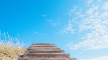 stairs rising to open sky, career growth and progress.