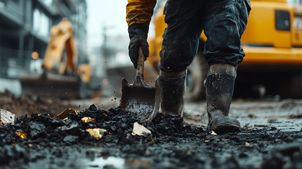 Construction Worker Digging with Shovel