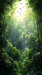 Nature conservation poster, endangered species in lush green forest, soft pastel hues