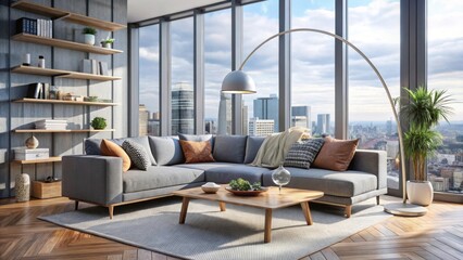 Modern Living Room Interior With City View and Stylish Decor