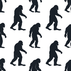 Epic Bigfoot Silhouette Vector Collection Featuring Forest, Mountain, and Mythical Cryptid Scenes in Minimalist Black Style