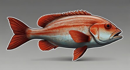 A colorful sticker of a snapper fish, notable for its bright eyes and artistic representation.