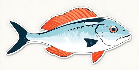 A colorful sticker of a snapper fish, notable for its bright eyes and artistic representation.
