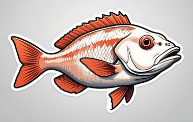 A colorful sticker of a snapper fish, notable for its bright eyes and artistic representation.