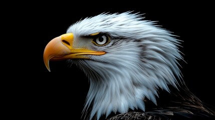 Obraz premium Majestic Bald Eagle Profile Against Black Background