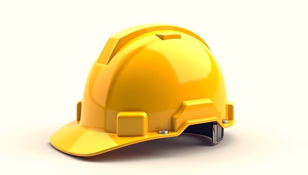 A bright yellow construction helmet placed upright on a clean solid white background, symbol of safety and engineering


