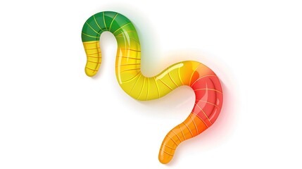 Naklejka premium Colorful gummy worm candies standing out on a pure white background, a perfect visual for candy and snack concepts. The gummy worm candies, with their soft and wiggly shapes, are very eye - catching 