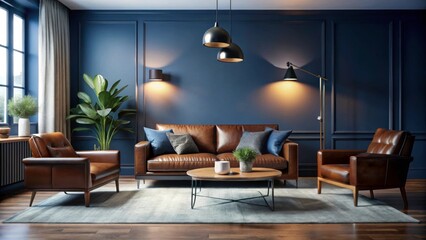 Cozy Modern Living Room with Stylish Brown Leather Furniture