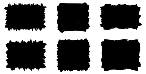 Black vector rough edge rectangles. Grunge square frames set. Jagged edge torn paper background collection. Paint brush strokes. Grungy distressed text boxes. Transparent PNG version.