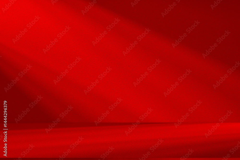 Fototapete wall interior background, studio and backdrops show products.with shadow from window color red backg