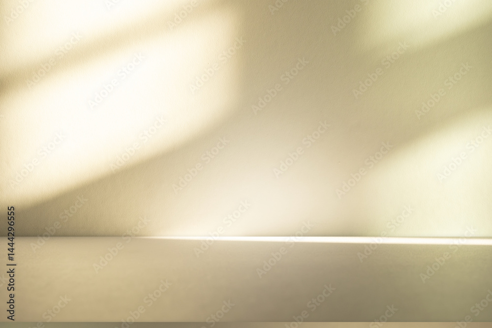 Poster wall interior background, studio and backdrops show products. with leaf shadow from window color bei