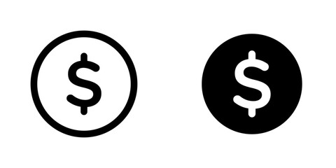 Coin icon symbol collection on white background.